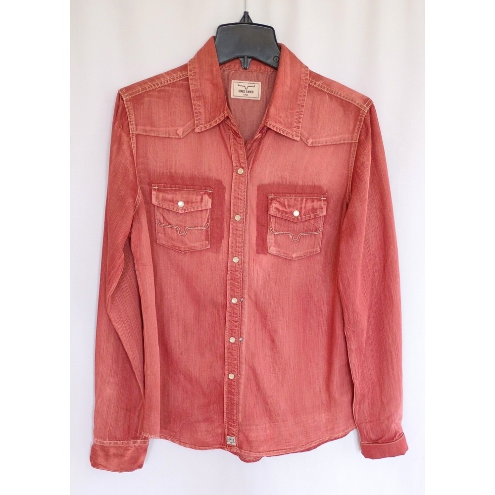 Kimes Ranch Womens Red Tencel Western Snap Front Long Sleeve Shirt Large